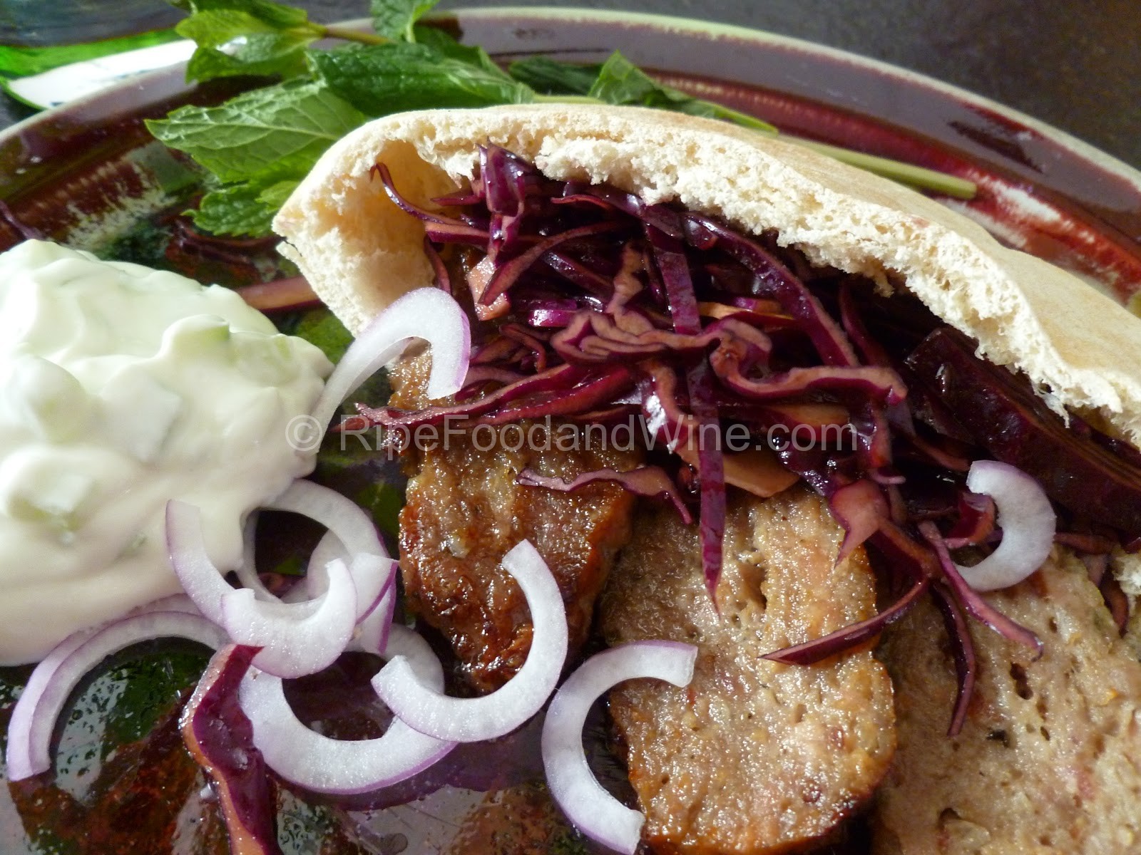 Lamb Gyros with Raita and Red Cabbage