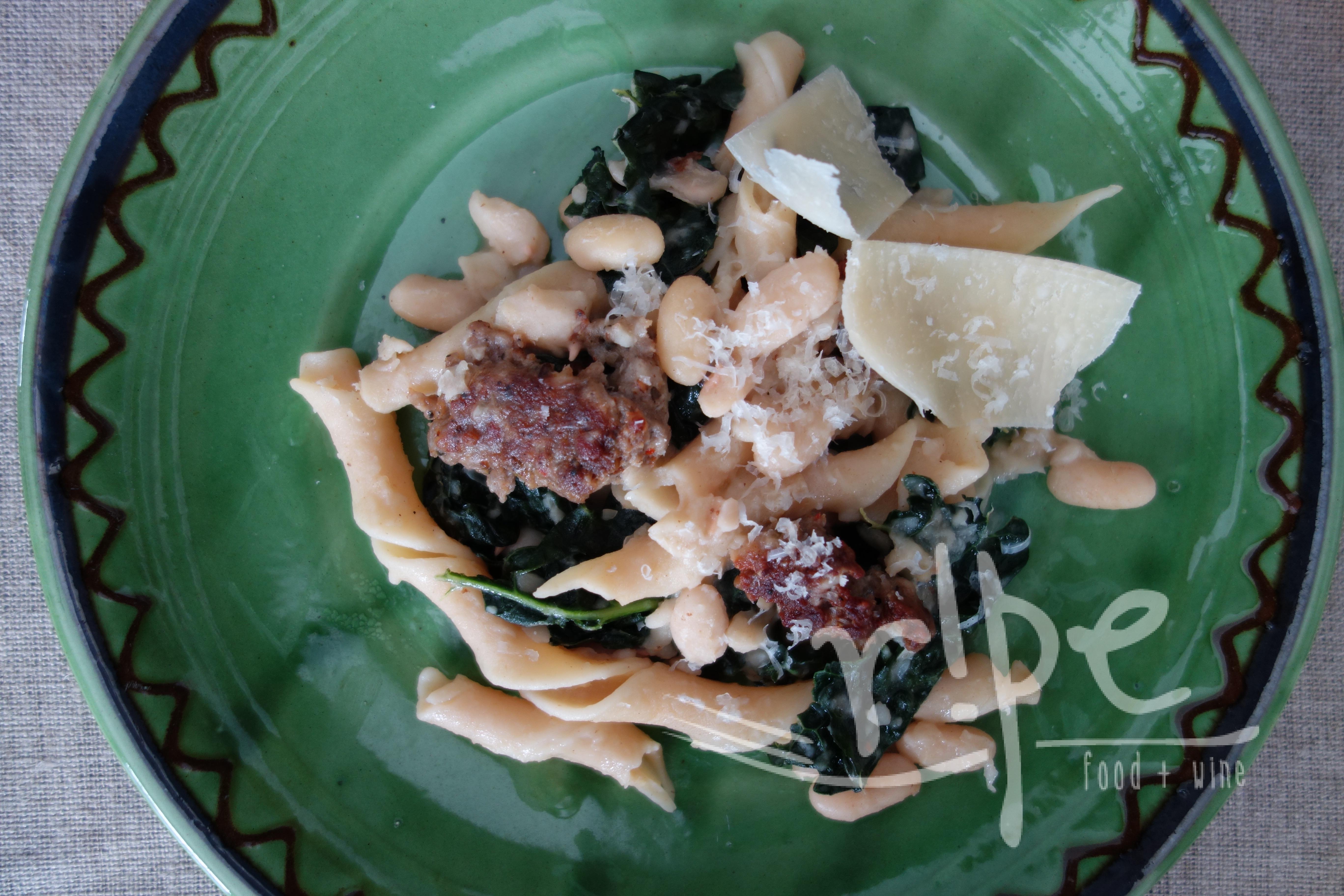 Pasta with Sausage, White Beans, and Greens