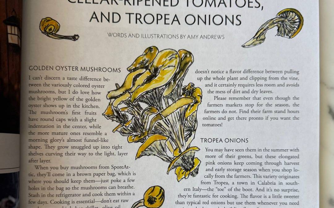 Golden Oyster Mushrooms, Cellar-Ripened Tomatoes, and Tropea Onions Edible Bozeman Fall 2025